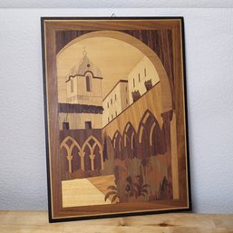 Vintage Panel Wood Wall Art - Italy Courtyard Marquetry