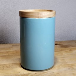 Ceramic Cookie/Sugar Jar With Wooden Lid - Canister Kitchen Storage (Teal/Blue)
