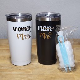 New Mr. & Mrs. Travel Cups - Personalized With Cleaner & Lids