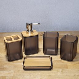 New Bathroom / Kitchen Storage -  5 Piece Set With Wooden Accessories