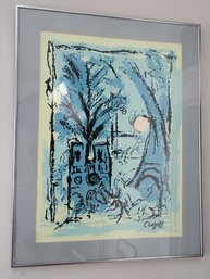 Marc Chagall - Notre Dame And Eiffel Tower - Offset Lithograph Signed In Plate 22x28'