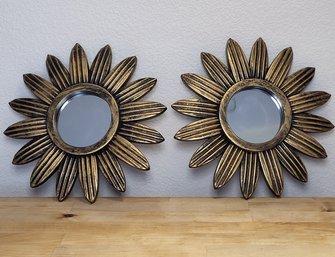 2 Golden Starburst Wall Decor Mirrors