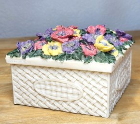 Vintage 90s Trinket Box - Dezine Accents Ceramic Floral Basket