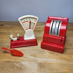 Vintage 60s German Miniatures Scale And Cash Register
