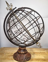 Large Artistic Brass/Metal Hollowed World Globe Wood Stand 21'Tall