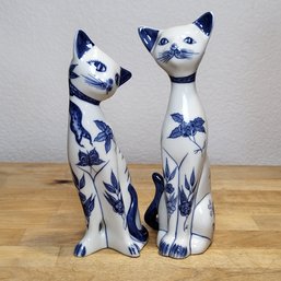 Vintage Hand Painted Cat Figurines - Porcelain - Set Of 2