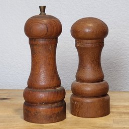 Vintage Pepper Grinder And Salt Shaker - Wooden Set