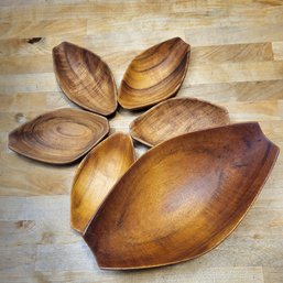 Mid Century Wood Salad Serving Bowl Set Of 6