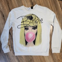 2014 Small Mattel Barbie White Crew Neck Long Sleeve Shirt