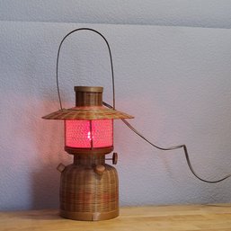 Vintage Bamboo Hanging  Electric Lamp - Red Bulb