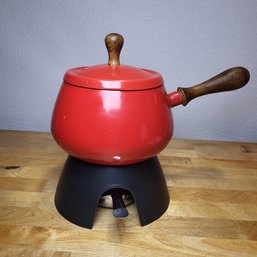 Mid Century Red Enameled Chafing Dish