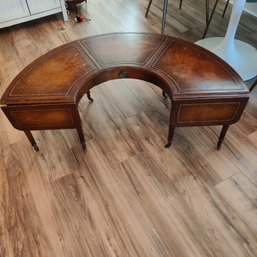 Vintage Leather Top Mahogany Drop Leaf Curved Coffee Table