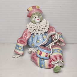 For Gumps -  Pierrot Clown Figurine Holding Drum Made In Italy SF Ceramic