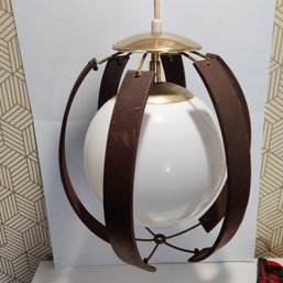 Mid Century Curved Wood Globe Pendant Light Fixture