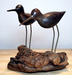 Vintage Shorebird Hand Carved Wood Painted Figure Burl Wood Decoy