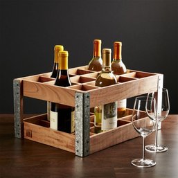 Crate & Barrel Case Wine Rack, Holds 12 Bottles, Acacia Wood And Metal
