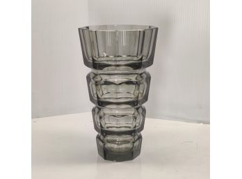 Vintage 1940s Josef Hoffmann For Moser Faceted Smoky Czech Glass Vase