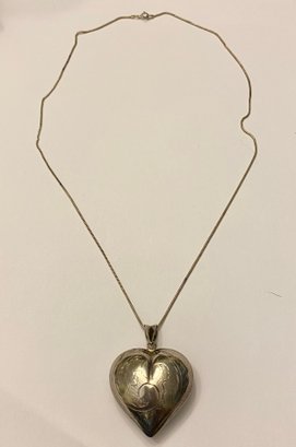 Sterling Silver Necklace With Puffed Heart Pendant