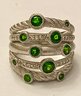 Designer Judith Ripka Sterling Silver Chrome Diopside & White Topaz Ring