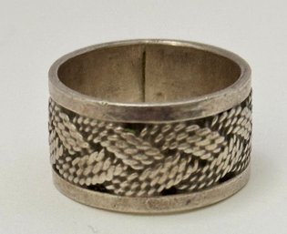 Sterling Silver Wide Band Braid Motif Ring