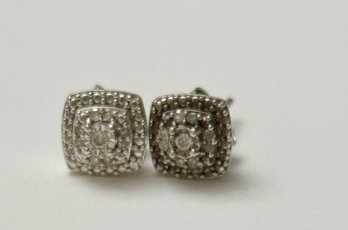 Sterling Silver And Diamond Stud Earrings