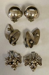 Three Pair Of Sterling Clip On Earrings