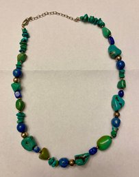 Sterling Silver Turquoise & Lapis Lazuli Adjustable Necklace