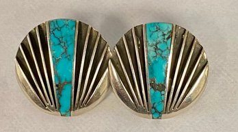 Sterling And Turquoise Native American Design Earrings