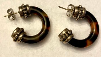Sterling And Tortoiseshell Design Semi Hoop Earrings