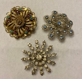 Set Of Three Vintage Style Brooches
