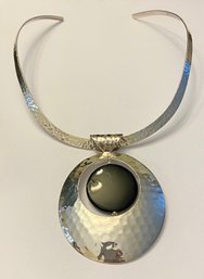 Dominique Dinouart Sterling Silver And Onyx Hammered Pendant And Necklace
