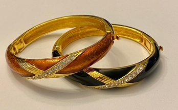 Set Of 2 Joan Rivers Gold Tone Enamel And Rhinestone Bracelets