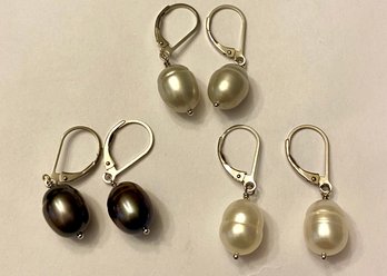 Set Of 3 Pairs Of Honora Sterling And Pearl Drop Earrings