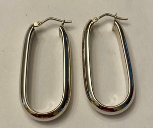 Milor Silver Tone Bronze Oblong Hoop Earrings
