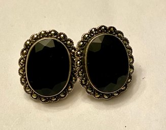 Sterling, Marcasite, And Onyx Earrings