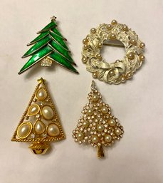 Set Of Four Christmas Brooches