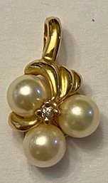 14kt Gold, Pearl, And Diamond Pendant