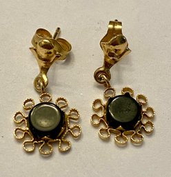 14kt And Onyx Dainty Gold Earrings