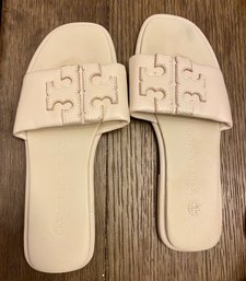 Tory Burch Double T Sport Slide Sandal Dulce De Leche/Gold Women's Size 8.5