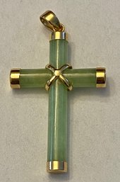 14kt Gold And Jade Cross Pendant