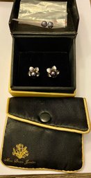 14kt White Gold And Tahitian Pearl Flower Earrings