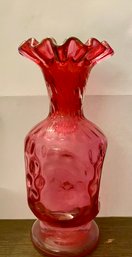 Fenton Cranberry Dot Carnival Glass Vase