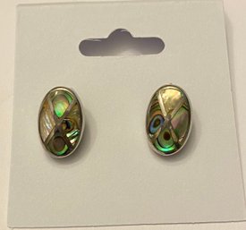 Sterling And Abalone Large Button/Stud Earrings