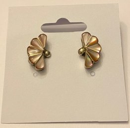 Sterling And Mother Of Pearl Fan Shaped Stud Earrings