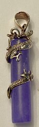 Sterling Silver And Purple Jade Dragon Motif Pendant