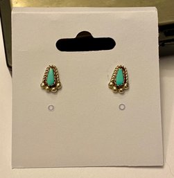 Sterling And Turquoise Dainty Paw Motif Stud Earrings