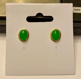 Qing Zhong 14kt Gold And Green Jade Stud Earrings
