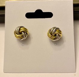 14kt Yellow And White Gold Knot Stud Earrings