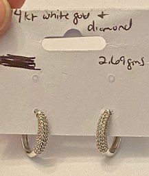 14kt White Gold And Diamond Small Hoop Earrings