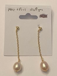 14kt Gold And Pearl Dangle Earrings